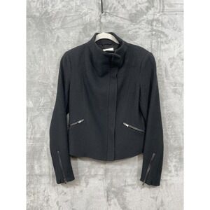 Marcs 100% Australian Merino Wool Jacket Womens Size 8 Black Full Zip Mock Neck